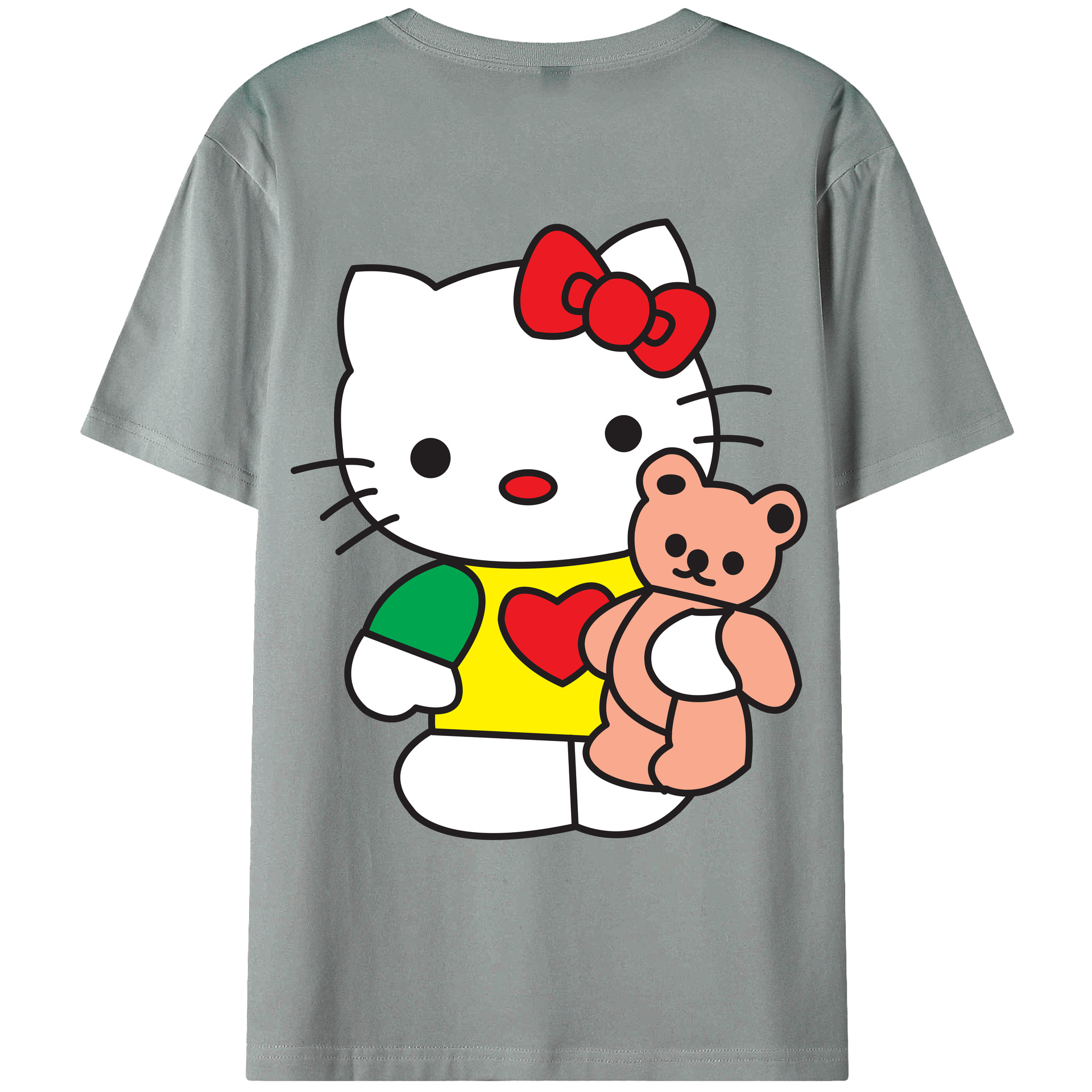 （画像用） Hello Kitty ハローキティ 綿100％ メンズ半袖Tシャツ（バックプリント） 通気性